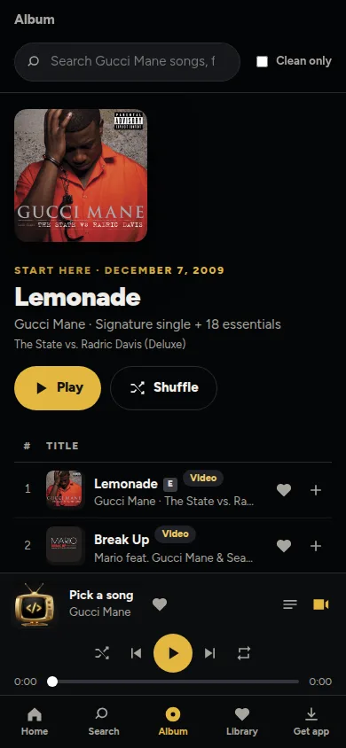 Gucci Mane featured songs screen